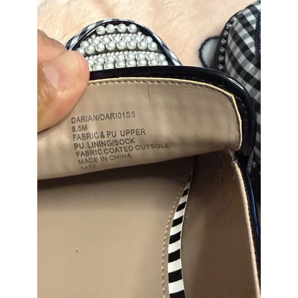 Betsey Johnson Women’s Loafer Flats Slip-On Gingham Pearl Studded 8.5M